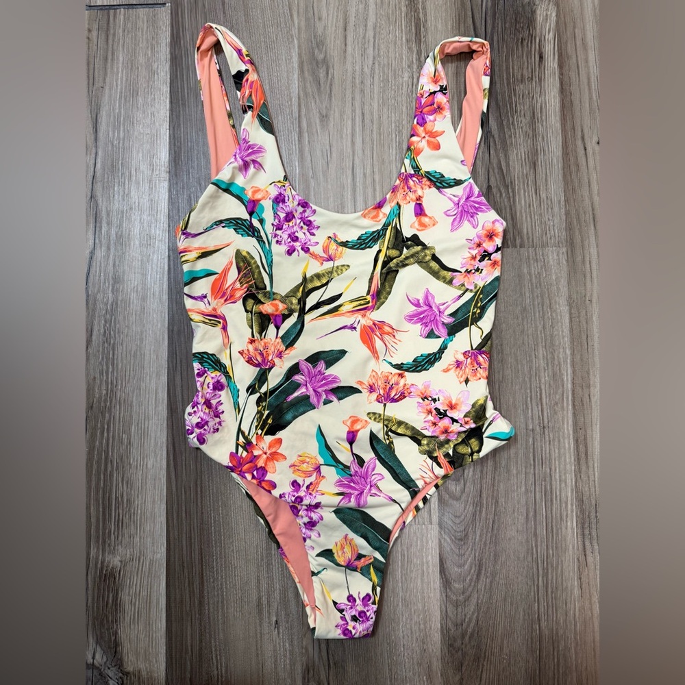 Saks Fifth Avenue Tropical Floral One Piece Swimsuit Wide Strap